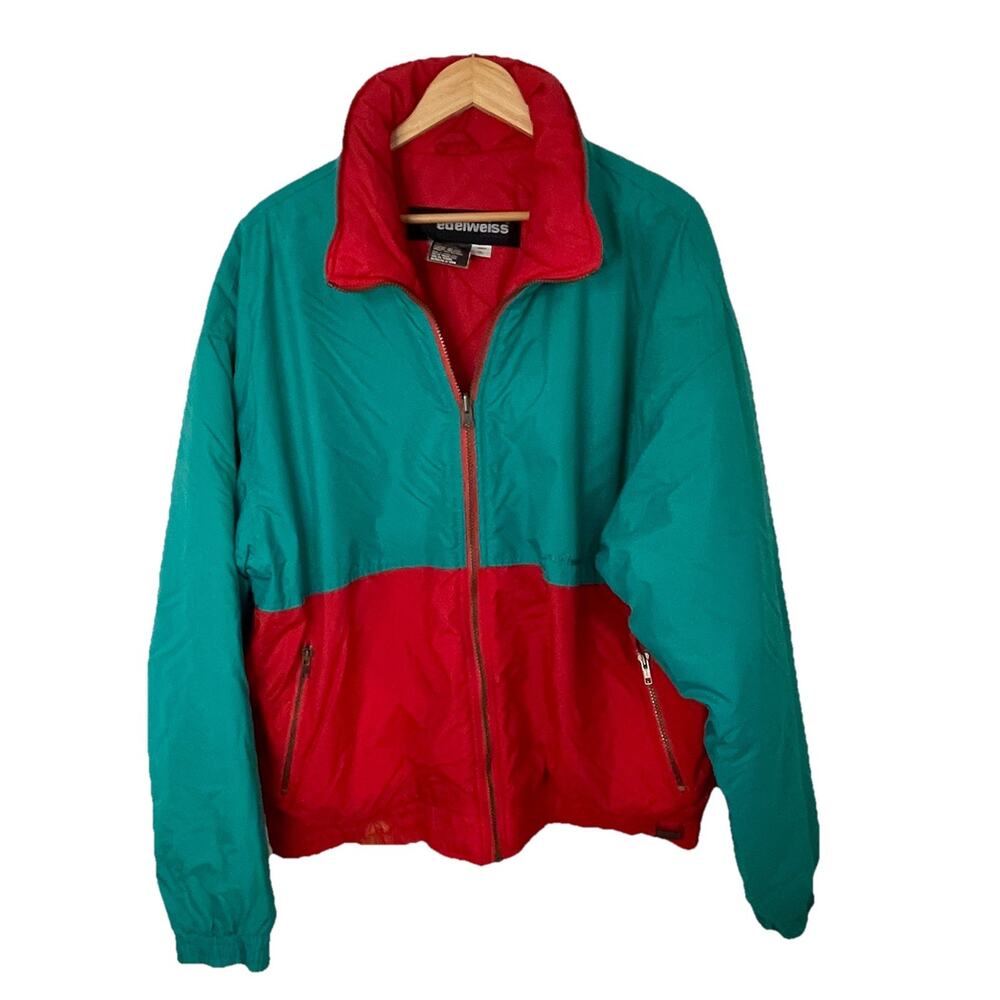 VTG 80s Edelweiss Ski Jacket Winter Snow Coat Retro Throwback Red Teal Men XL